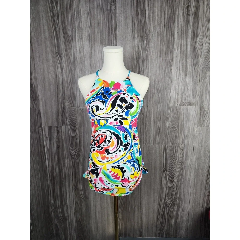 Anne Cole Signature Paisley Floral Watercolor Swimsuit Top with built in bra XL - Picture 1 of 7